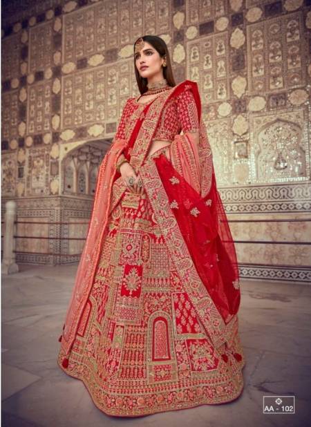 Red Colour Exclusive Bridal Wedding Wear Heavy Embroidery Work Latest Lehenga Choli Collection AA-102